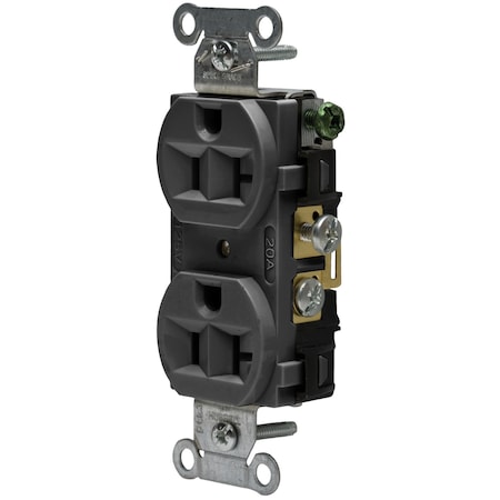 Hubbell Wiring Device-Kellems Straight Blade Receptacle, 5-20R, 20 A, 125V AC, 2 Pole, 3 Wire, Flush Mount, Grounded CRF20BLK
